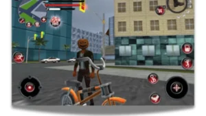 Rope Hero MOD APK V7.0.1 (Unlimited Money & Gems) January 2026 8 Rope Hero MOD APK God Mode gameplay scene in Vice Town